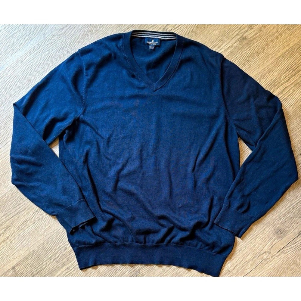 Brooks Brothers Men's Large Navy Blue Supima Cotton V-Neck Pullover Sweater